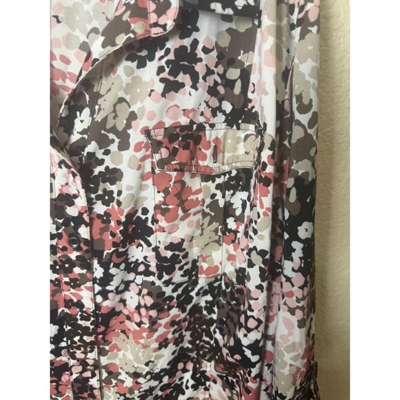 Maggie Barnes Button Front Roll Tab Blouse 5X 34W 36W Pink Brown Print Dots - Picture 4 of 5